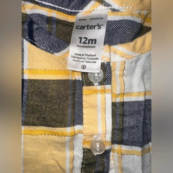 CARTERS Baby Girl Yellow and blue plaid shirt with leggings size 12m - Picture 5 of 6